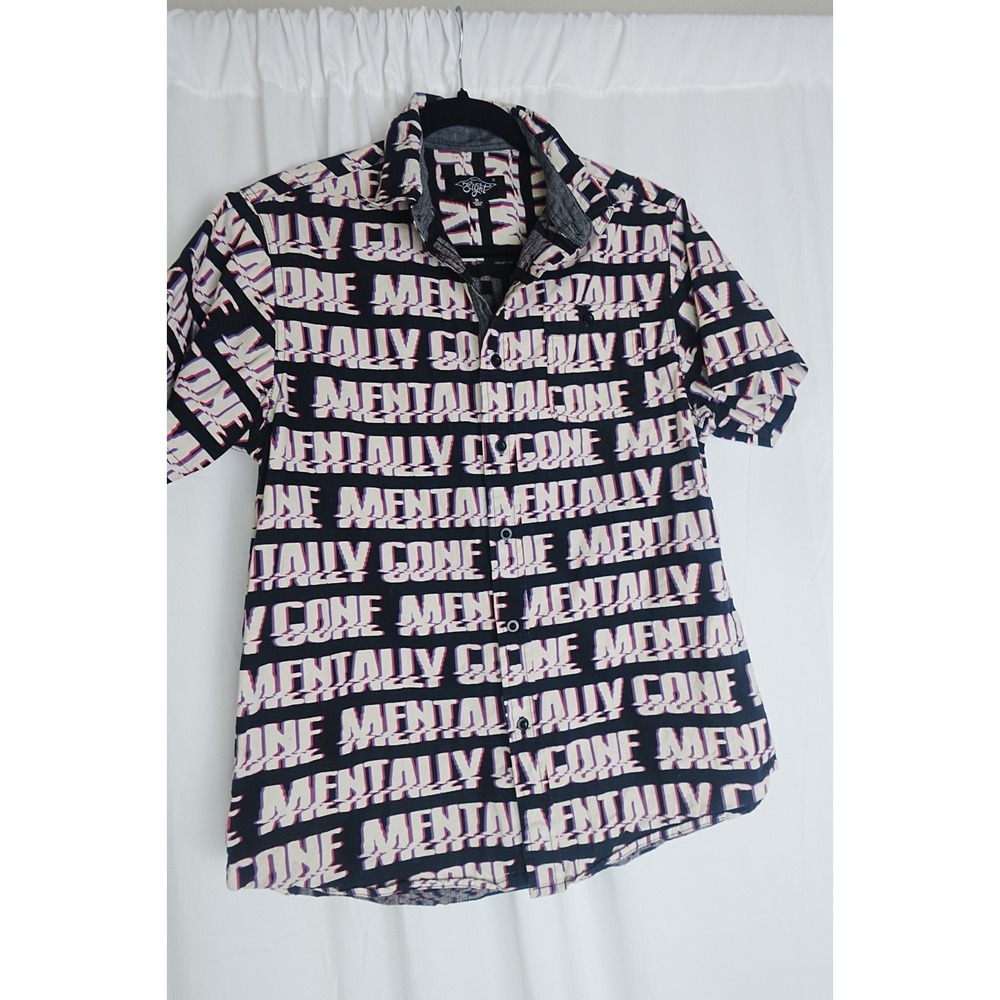 Eighty Eight "Mentally Gone" Allover Print‎ Button Up Shirt Size M